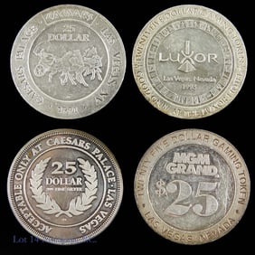 99% Silver 1 Ozt. $25 Casino Gaming Tokens (4)