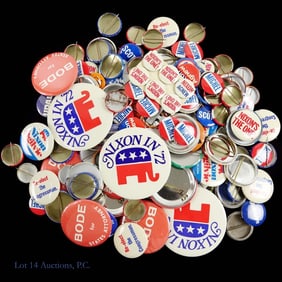 Political & Other Buttons in Cigar Box (40)
