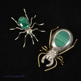 E. Spencer & Sterling Silver Spider Brooches (2)