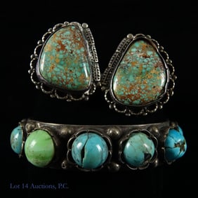Sterling Silver Turquoise Cuff Bracelet & Pin