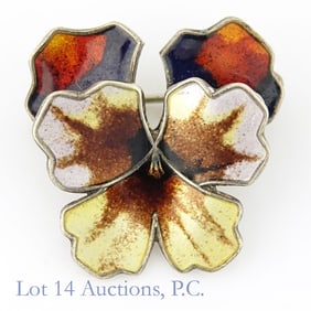 David Anderson Silver Enamel Flower Pin / Brooch