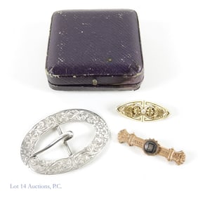 Victorian (?) Ster Silver Belt Buckle & Brooches