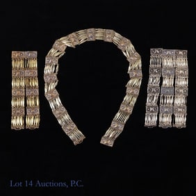 Taxco Sterling Link and Panel Jewelry (4+1)