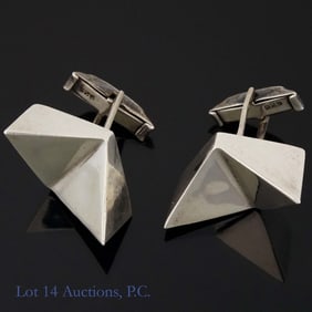 Sterling Silver Geometric Design Cufflinks, Taxco