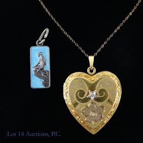 Gold Filled & Diamond Locket, Sterling Pendant