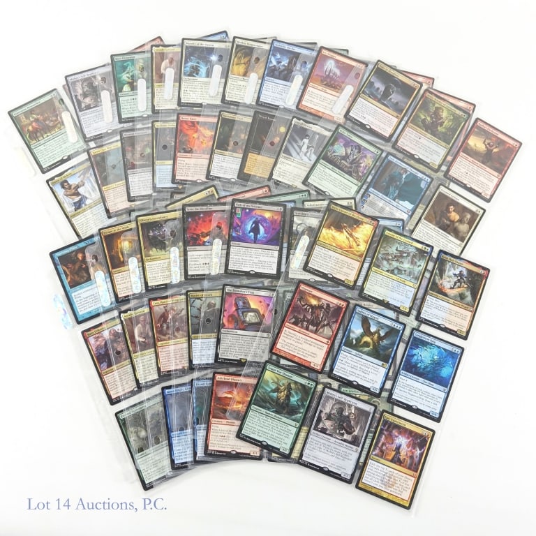 Magic The Gathering (MTG) Trading Cards (132): Magic The Gathering (MTG) Trading Cards (132 Cards Total).Features (15) pages of cards (missing 3 cards) that are exclusively Mythic (orange-red / bronze) & Rare (gold). Also features some Legendary C