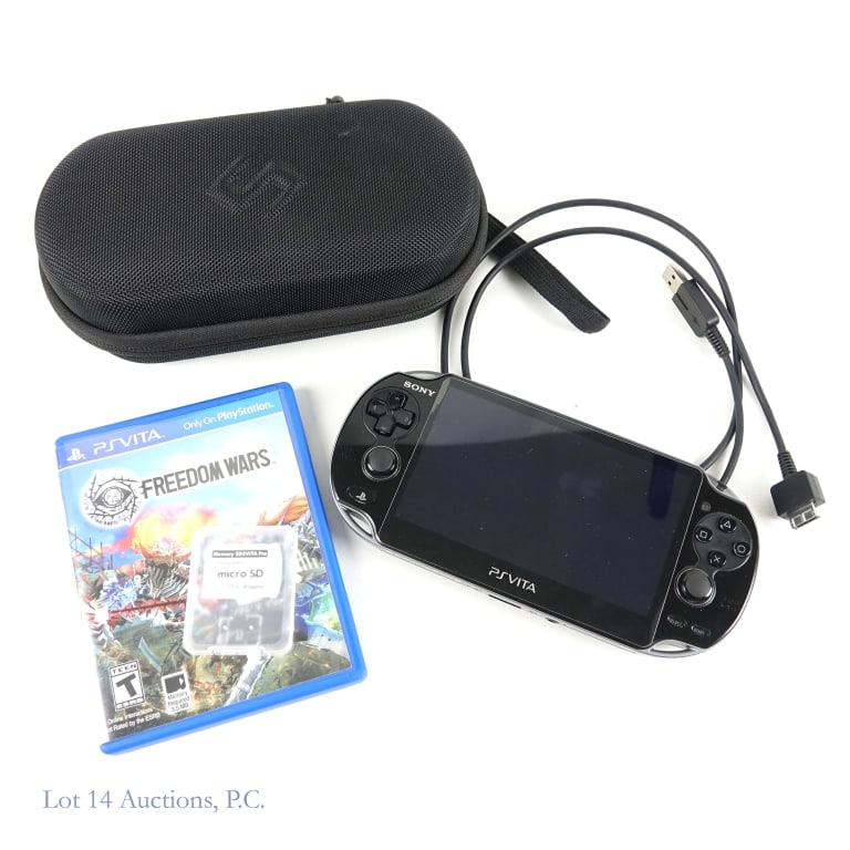 PlayStation Vita (Working), Case, Game, More: PlayStation Vita, system tested and working per consignor, Case, PSVita game (Freedom Wars), PSV Adaptor micro SD memory chip, and PS adaptor cord. Everything shows no signs of wear. PSVita should be 