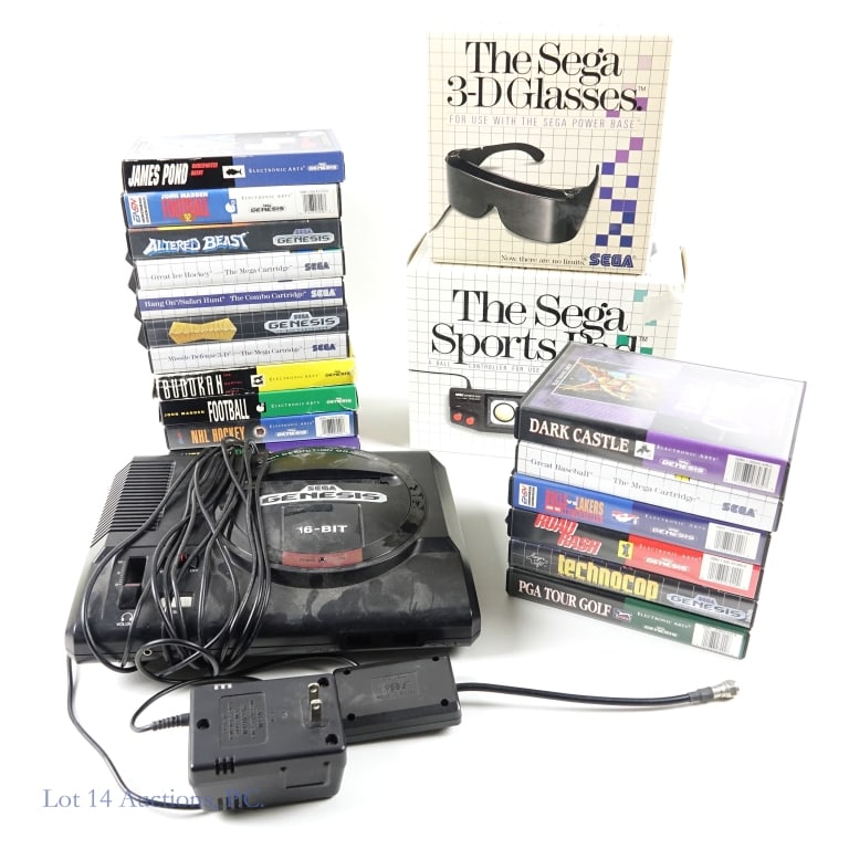 Sega Genesis System Accessories & Games (17): *** System and games are untested. This lot is sold "as is". Sega Genesis model 1601 video game console (includes power cord and model 3095 RF switch). S/N 30T61601. Also includes The Sega Sports Pad 