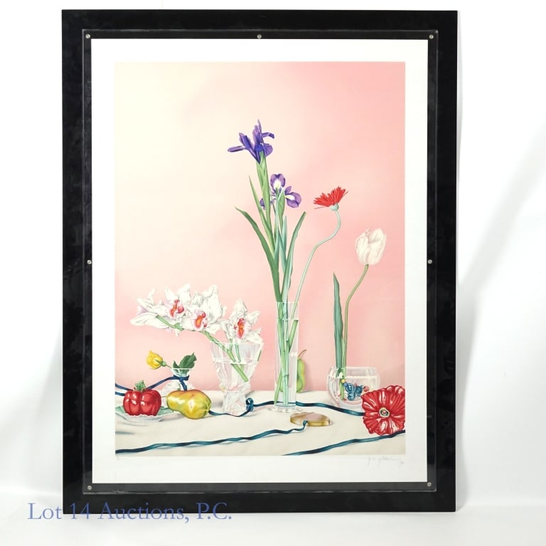 P.S. Gordon Serigraph "Mary's Marbles": Original color serigraph of the Patrick S Gordon piece "Mary's Marbles". It is in a heavy acrylic/plexi frame that is in fair condition, but the art appears to be in very good condition. Has not been 