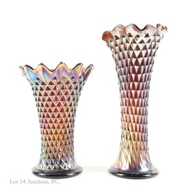 Set of 2 Carnival Glass Vases