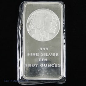 99.9% Fine Silver 10 Ozt. Buffalo Ingot / Bar