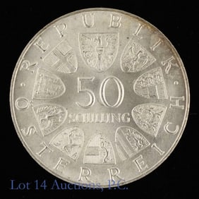 1970 Austria 90%-Silver 50 Schilling (GEM BU)