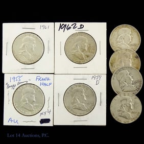 1948 - 1958 USA 90%-Silver Franklin 50c (8)