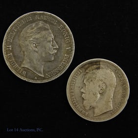 1896 Russia & 1908 Prussia 90%-Silver Coins (2)