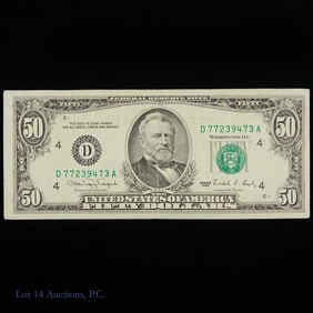 1990 USA $50 Fed. Res Note - S/N Full House (C AU)
