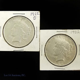 1922 P, D USA 90%-Silver Peace Dollars (2)