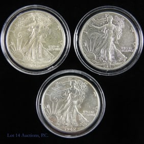 1942 P, D,S USA 90%-Silver Walking Liberty 50c (3)
