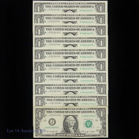 USA $1 FR "Star" Notes Seq. & Poker S/Ns (10)
