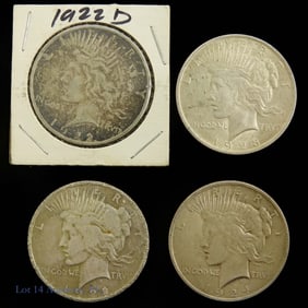 1922 - 1924 USA 90%-Silver Peace Dollars (4)