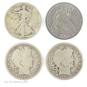 1858 - 1920 USA 90%-Silver Half Dollars (4)