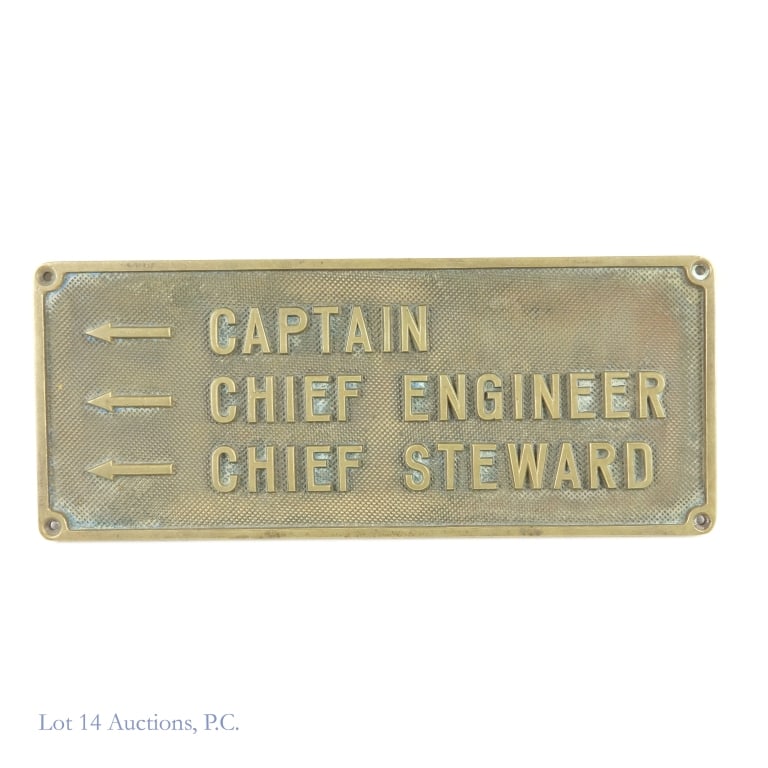 Brass Nautical Maritime Ship Sign Brass: Solid novelty brass ship sign. Measures approximately 14" x 6". Weighs approximately 3.25lbs.