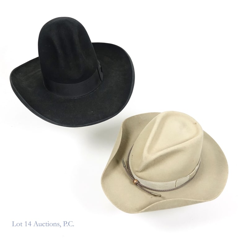 Stetson Tom Mix & Charlie 1 Horse Desperado Hats: Stetson 4 x Beaver Tom Mix hat. Black 7 1/4. Charlie 1 Horse Desperado Western wool hat. Beige 7 1/8.