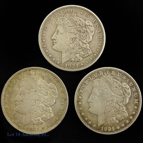1921 P, D, S Silver Morgan Dollars (3)