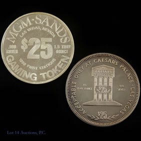 99.9% Silver 1.5 Ozt. $25 Casino Gaming Tokens, 2
