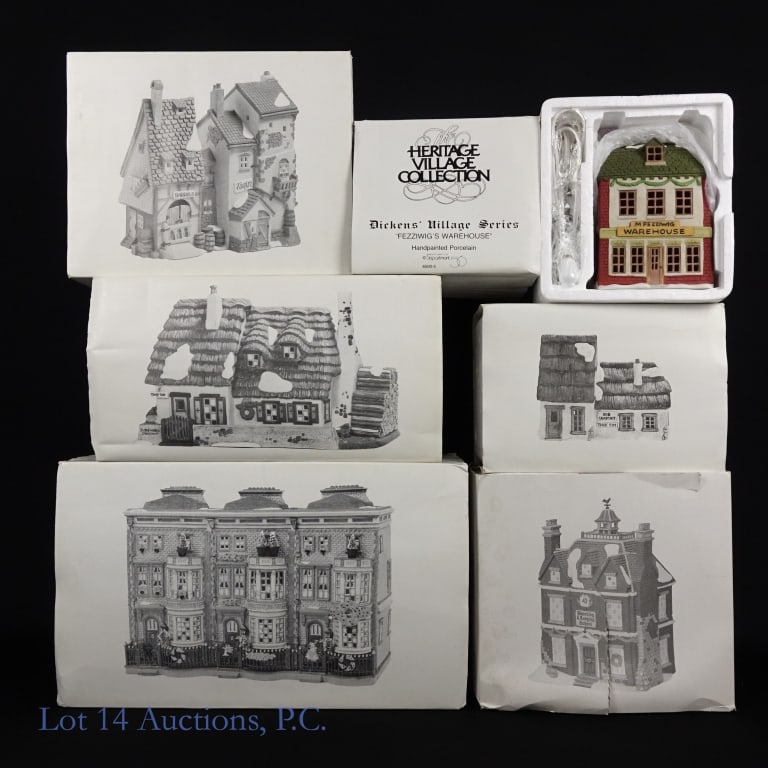 Department 56 Dickens' Village Series (6): Department 56 Heritage Village Collection Dickens' Village Series. 6 pieces. In original boxes. Includes: The Cottage of Bob Cratchit and Tiny Tim; Fagin's Hide-A-Way; Mulberrie Court; The Christmas C