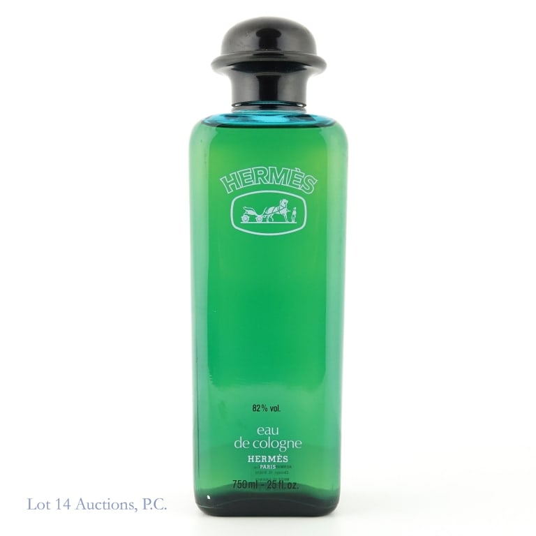 Hermes Eau de Cologne Factice Store Display Bottle: Hermes eau de cologne factice store display bottle. Bottle is full, and can be opened - and does appear to be filled with eau de cologne. 750 ml (25 fl. oz). 82% ABV. 9.5" tall.