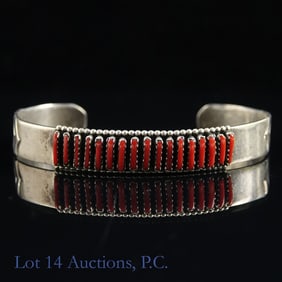 Sterling Silver & Coral Bracelet Cuff