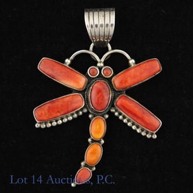 Dan Dodson Sterling Silver Coral Dragonfly Pendant