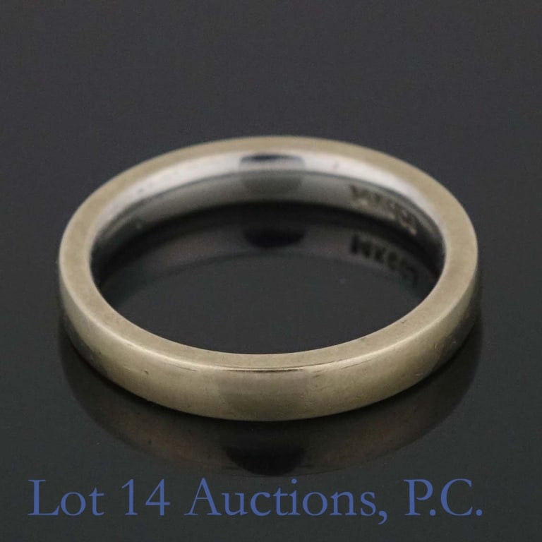 14k Y Gold Ring (George Carter Jessop?): Yellow gold ring marked "14k GCJ" - a reference to George Carter Jessop - a prominent San Diego jeweler. Tests electronically as 14 karat gold. Size: 5. Weight: 3.7 grams.