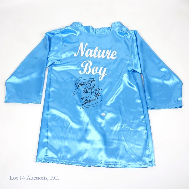 "Nature Boy" Ric Flair Signed Wrestling Robe, PSA: WWE / WCW wrestler "Nature Boy" Ric Flair signed wrestling robe. Witnessed PSA COA - #9A73359. Certificate and the sticker included.