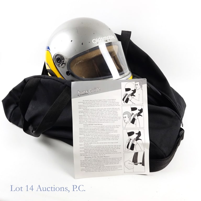 Snell Vintage Racing Helmet with HANS System: Snell certified vintage racing helmet and HANS head and neck support system in the original bag.