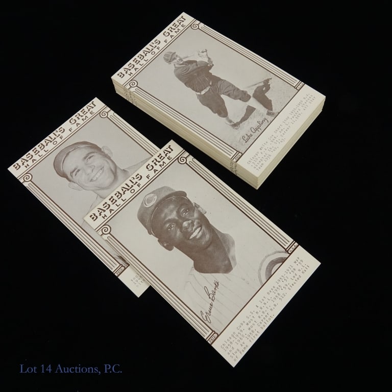 1977 Exhibit Baseball's Great HoF Postcards B&W: Complete set of 32 cards comprising the 1977 Exhibit Baseball's Great Hall of Fame postcards - Black & White / Brown variation. Some corner issues, but otherwise really nice condition.