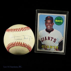 Willie Mays Signed Baseball & Card