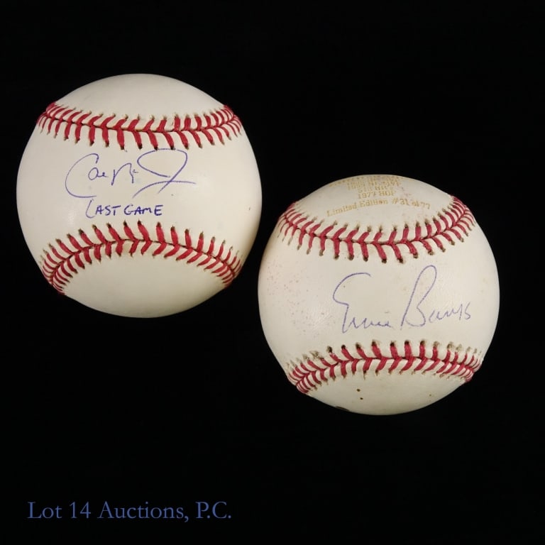 Cal Ripken Ernie Banks Signed Baseballs (Beckett): Two (2) autographed baseballs. Both baseballs have Beckett Verified Authentic hologram stickers. We have confirmed the serial numbers at the Beckett website, but you should always confirm these number