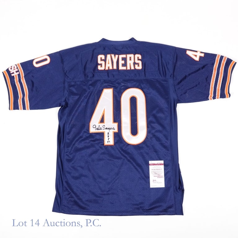 Gale Sayers Signed Chicago Bears NFL Jersey, JSA: Gale Sayers Signed Chicago Bears NFL Jersey. Mitchell & Ness Throwbacks. "Chicago Bears #40 Gale Sayers" patch on bottom left side. JSA COA: W196855.