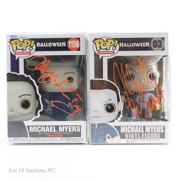Michael Myers Funko Pop Toys, Signed w/ COA (2): Michael Myers Funko Pop Toys, Signed w/ COA (2). Pop! Movies Halloween #03 Michael Myers signed by Nick Castle with COA from Dark Parlors Originals #20C03727. Pop! Movies Halloween #1156 Michael Myers