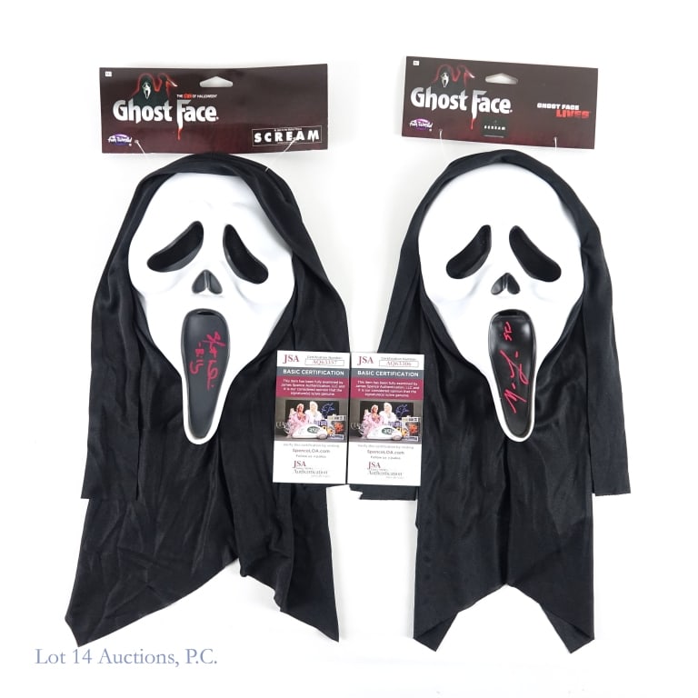 Scream Masks Signed by M Lillard & S Ulrich, JSA: 2 JSA authenticated signed Scream masks: Signed by Matthew Lillard JSA COA: AQ63306. Signed by Skeet Ulrich JSA COA: AQ63357.
