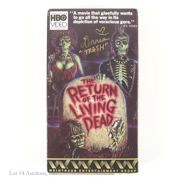 Return of the Living Dead VHS, Signed by Linnea Quigley "Trash": Return of the Living Dead VHS tape signed by Linnea Quigley, famed Scream Queen who portrayed the multifaceted character "Trash". Signature guaranteed by consigner. Some shelf wear apparent. See photo