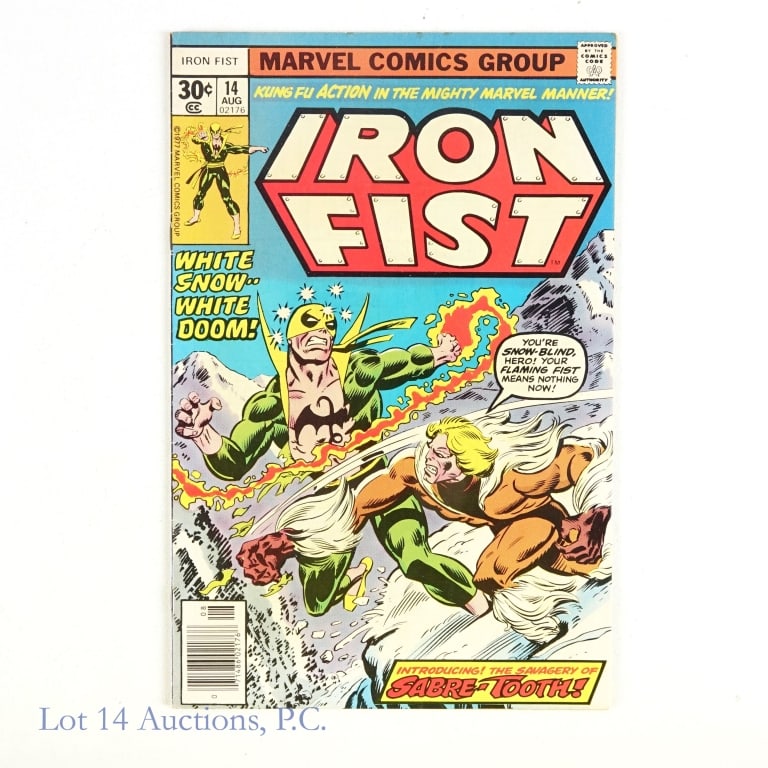 Iron Fist #14, First Sabretooth App. MARVEL Comics: Iron Fist #14, First Sabre-tooth App. MARVEL Comics Key Issue of Iron Fist #14 - First full appearance and cover of Sabre-tooth, a mutant who becomes the primary nemesis of Wolverine. Item has been ba