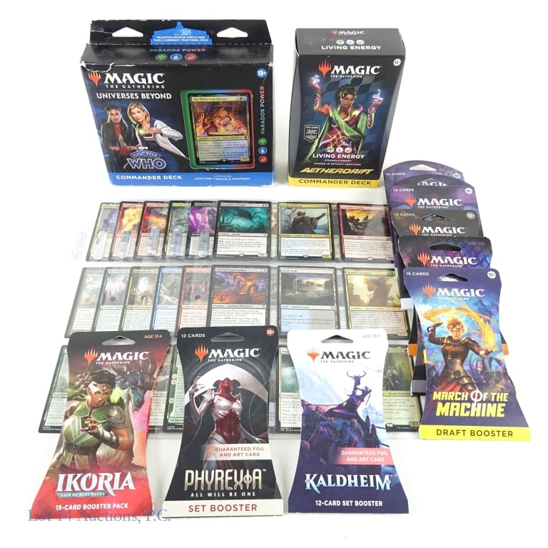 Magic The Gathering Boosters, Decks & Cards (+350): Magic The Gathering (MTG) Boosters, Decks & Cards (All Decks & Boosters Factory Sealed, +350 total). Includes: Doctor Who Commander Deck (100 Card Deck, 50 New, 10 Planechase), Aetherdrift Living Ener