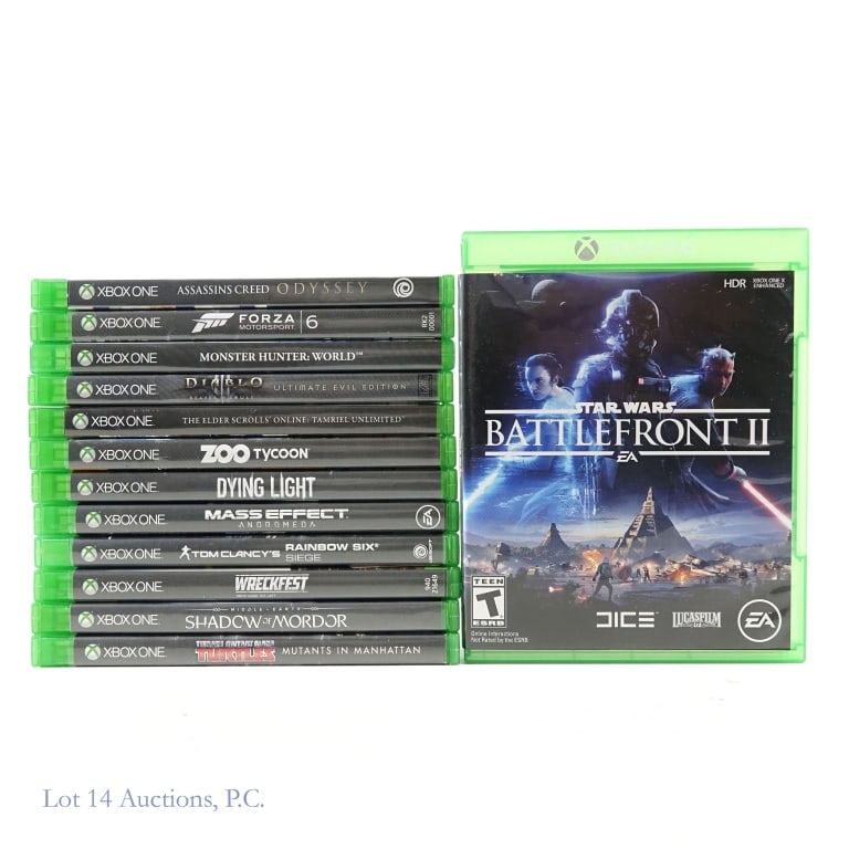 XBox One Games (13): 13 XBox One games: Dying Light; Mass Effect Andromeda; Rainbow Six Siege; Wreckfest; Shadow Of Mordor; Teenage Mutant Ninja Turtles Mutants In Manhattan; Assassin's Creed Odyssey; Star Wars Battlefron