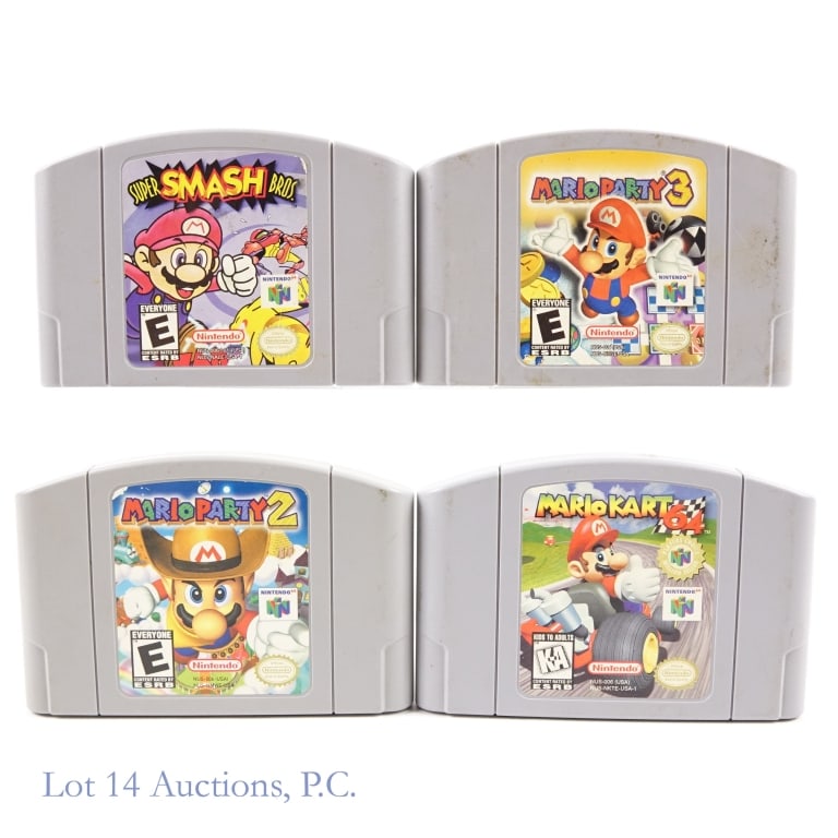 Nintendo N64 Mario Games (4): 4 Nintendo N64 games without boxes. Lot includes: "Mario Kart 64", Mario Party 2", "Mario Party 3" and "Super Smash Bros.".