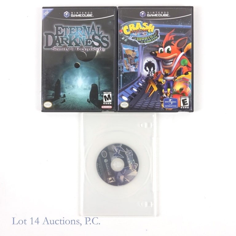 Nintendo GameCube Games (3): Nintendo GameCube "Eternal Darkness Sanity's Requiem" and "Crash Bandicoot The Wrath of Cortex" games in original packaging with booklets; and a "StarFox Assault" game in a plain box without a booklet
