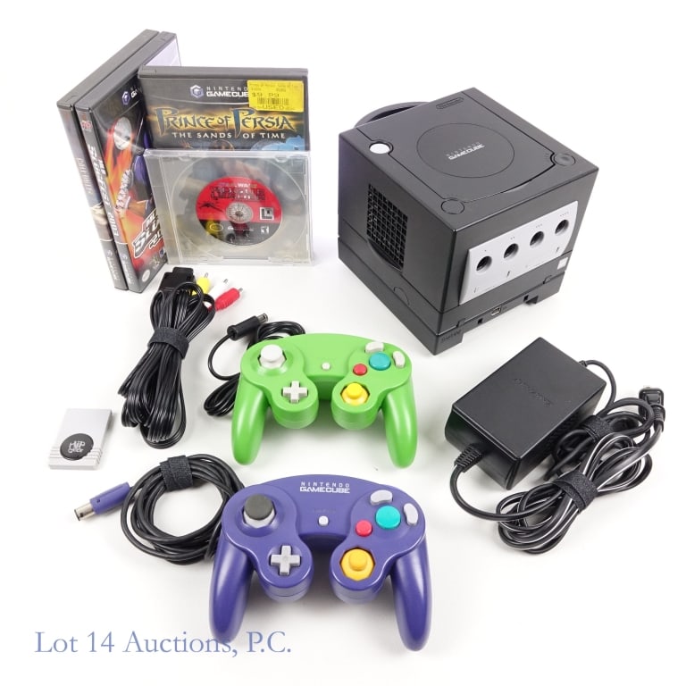 Nintendo Gamecube Console & Games (4): Nintendo Gamecube Console & 4 Games. Model No. DOL-001. Includes AC adapter, 2 controllers, and 4 MB memory card. Tested and working. Games include: Call of Duty 2: Big Red One, MLB Slugfest 2003, Pri