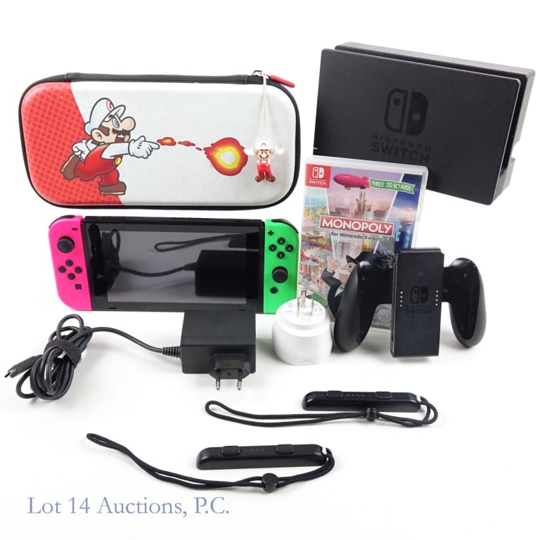 Nintendo Switch Pokemon Special Edition: Nintendo Switch Let's Go Pikachu / Eevee Pokemon Special Edition. Original Joy-Cons replaced with neon pink and neon green. Tested and working per consigner. Original base replaced with standard Switc