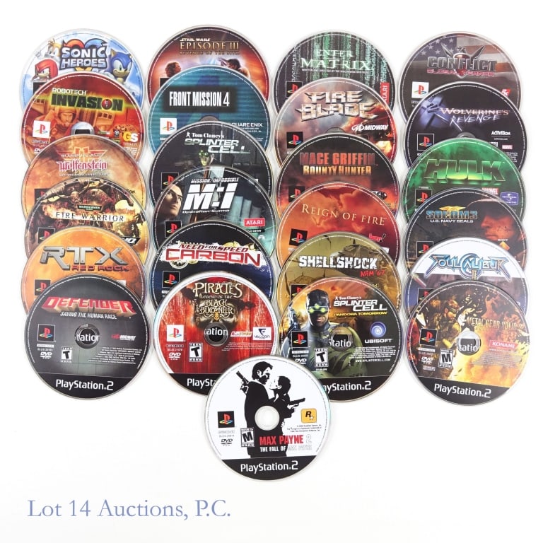 Sony PlayStation 2 Games (Discs Only) (25): 25 games for PlayStation 2. DISCS ONLY. Includes: Star Wars: Episode III - Revenge of the Sith, Robotech Invasion, Sonic Heroes, Splinter Cell: Pandora Tomorrow, Pirates: Legend of the Black Buccaneer